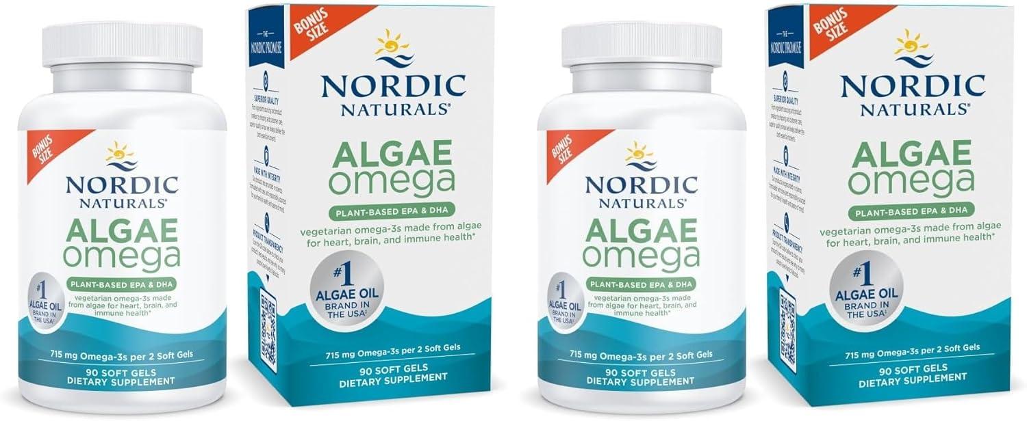 image:imageNordic Naturals Algae Omega 60 Soft Gels 715 mg Omega3 Certified Vegan Algae Oil PlantBased EPA amp DHA Heart Eye Immune amp Brain Health NonGMO 30 ServingsUnflavored