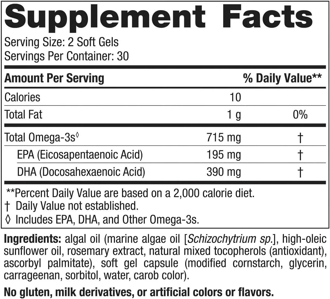 image:imageNordic Naturals Algae Omega 60 Soft Gels 715 mg Omega3 Certified Vegan Algae Oil PlantBased EPA amp DHA Heart Eye Immune amp Brain Health NonGMO 30 ServingsUnflavored