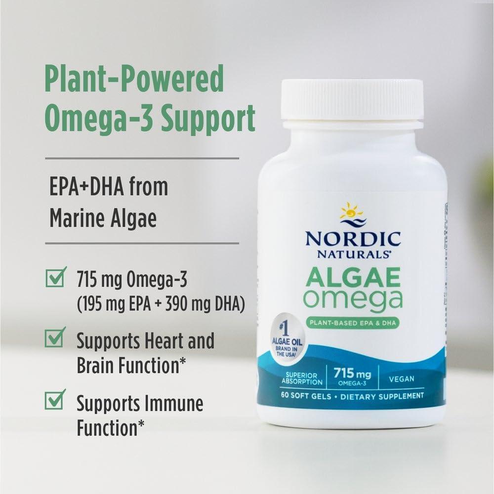 image:imageNordic Naturals Algae Omega 60 Soft Gels 715 mg Omega3 Certified Vegan Algae Oil PlantBased EPA amp DHA Heart Eye Immune amp Brain Health NonGMO 30 ServingsUnflavored