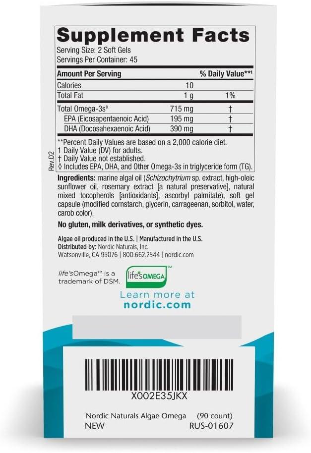 image:imageNordic Naturals Algae Omega 60 Soft Gels 715 mg Omega3 Certified Vegan Algae Oil PlantBased EPA amp DHA Heart Eye Immune amp Brain Health NonGMO 30 ServingsUnflavored