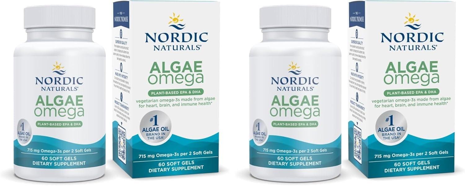image:imageNordic Naturals Algae Omega 60 Soft Gels 715 mg Omega3 Certified Vegan Algae Oil PlantBased EPA amp DHA Heart Eye Immune amp Brain Health NonGMO 30 ServingsUnflavored