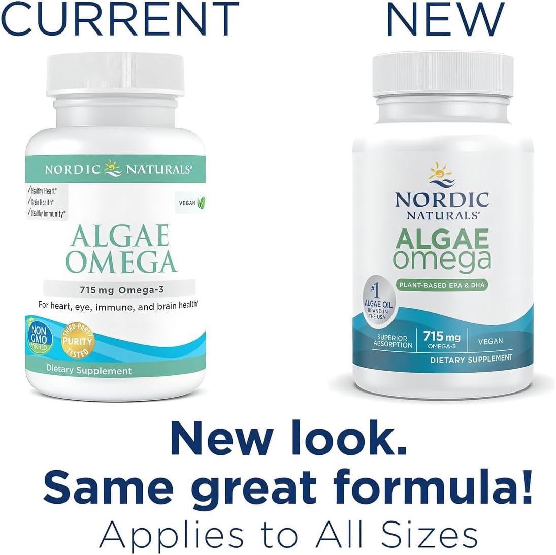 image:imageNordic Naturals Algae Omega 60 Soft Gels 715 mg Omega3 Certified Vegan Algae Oil PlantBased EPA amp DHA Heart Eye Immune amp Brain Health NonGMO 30 ServingsUnflavored