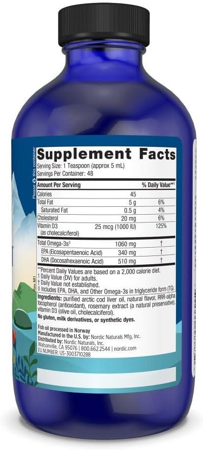 image:imageNordic Naturals ArcticD Cod Liver Oil Lemon 8 oz 1060 mg Total Omega3s 1000 IU Vitamin D3 EPA amp DHA Heart Brain Bone Immune amp Mood Support NonGMO 48 Servings