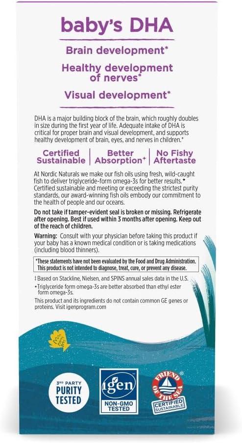 image:imageNordic Naturals Babys DHA Unflavored 2 oz 1050 mg Omega3 300 IU Vitamin D3 Supports Brain Vision amp Nervous System Development in Babies NonGMO Servings May Vary4 Fl Oz Pack of 1