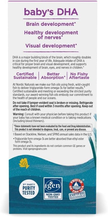 image:imageNordic Naturals Babys DHA Unflavored 2 oz 1050 mg Omega3 300 IU Vitamin D3 Supports Brain Vision amp Nervous System Development in Babies NonGMO Servings May Vary2 Fl Oz Pack of 1