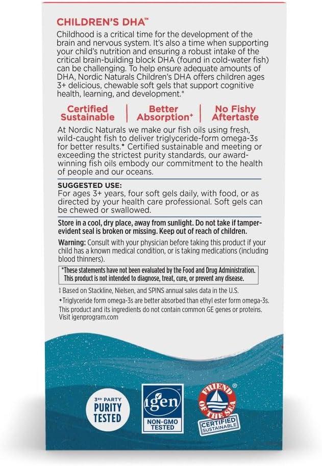 image:imageNordic Naturals Childrens DHA Strawberry 120 Mini Chewable Soft Gels for Kids 250 mg Omega3 with EPA amp DHA Brain Development amp Function NonGMO 30 Servings180 Count Pack of 1