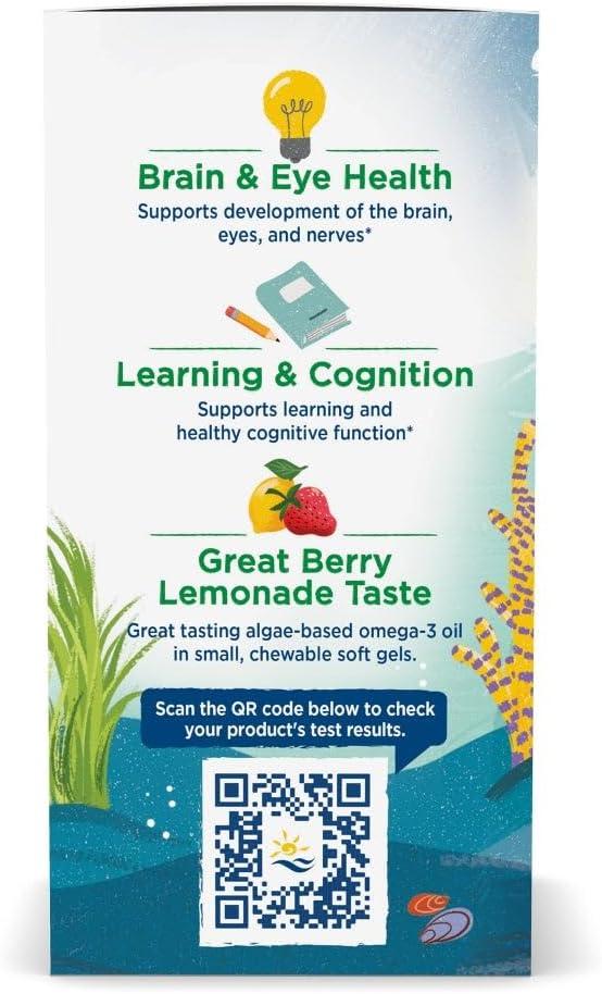 image:imageNordic Naturals Childrens DHA Vegetarian Kids DHA Omega3 Supplement Algae Oil Berry Lemonade Mini Chewables PlantBased Formula for Ages 3 120 Soft Gels 40 Servings120 Count Pack of 1