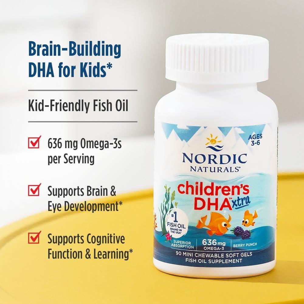 image:imageNordic Naturals Childrens DHA Xtra Berry Punch 90 Mini Chewable Soft Gels for Kids 636 mg Omega3s EPA amp DHA Cognitive amp Immune Function Learning Social Development NonGMO 30 Servings