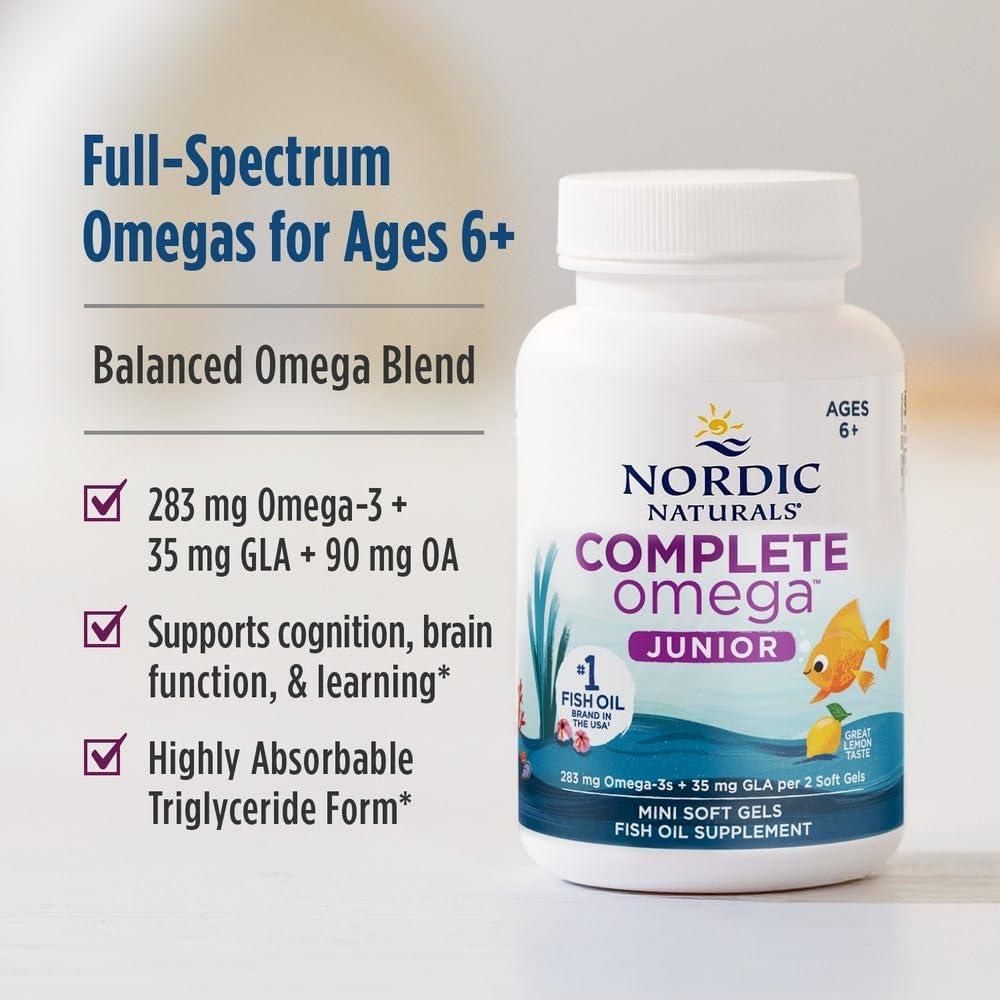 image:imageNordic Naturals Complete Omega Jr Lemon 90 Mini Soft Gels 283 mg Total Omega3s amp 35 mg GLA Healthy Cognition Nervous System Function NonGMO 45 Servings90 Count Pack of 1