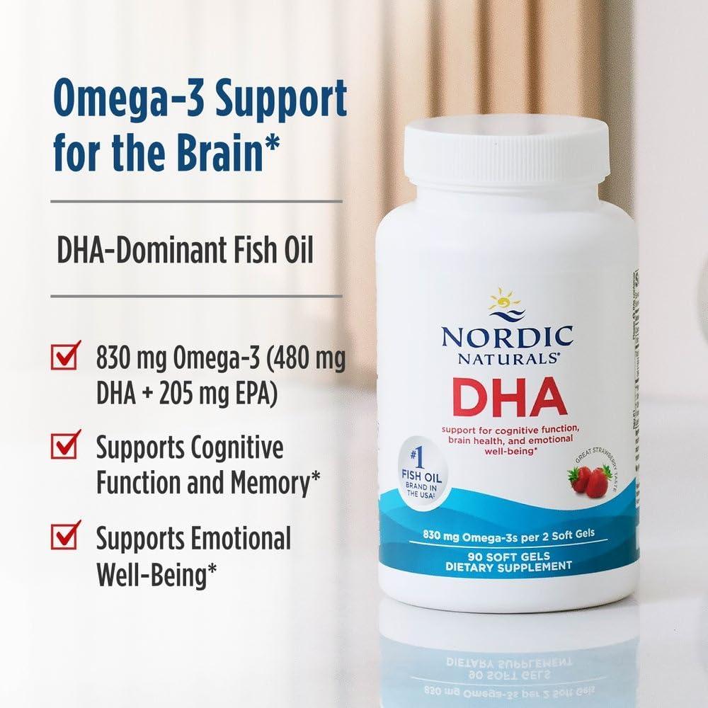 image:imageNordic Naturals DHA Strawberry 90 Soft Gels 830 mg Omega3 HighIntensity DHA Formula for Brain amp Nervous System Support NonGMO 45 Servings180 Count Pack of 1