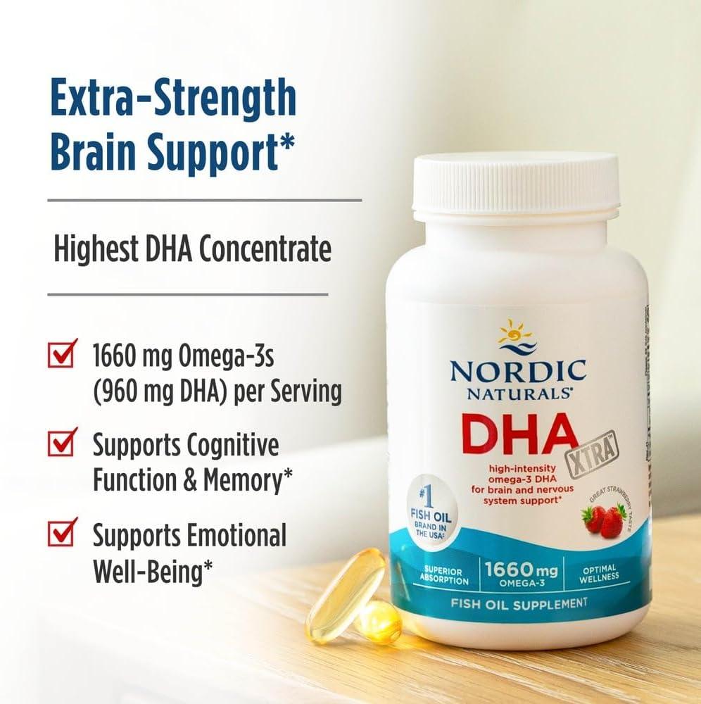image:imageNordic Naturals DHA Xtra Strawberry 60 Soft Gels 1660 mg Omega3 HighIntensity DHA Formula for Brain amp Nervous System Support NonGMO 30 ServingsStrawberry