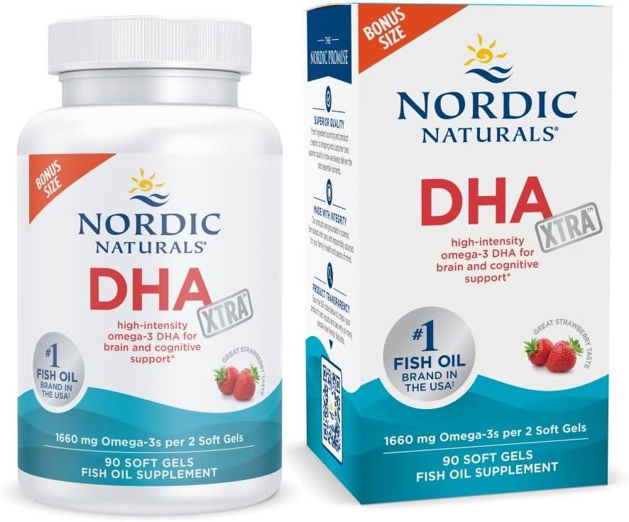 image:imageNordic Naturals DHA Xtra Strawberry 60 Soft Gels 1660 mg Omega3 HighIntensity DHA Formula for Brain amp Nervous System Support NonGMO 30 ServingsStrawberry