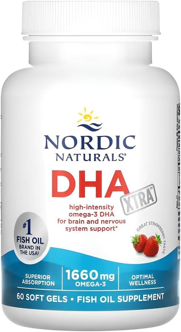 image:imageNordic Naturals DHA Xtra Strawberry 60 Soft Gels 1660 mg Omega3 HighIntensity DHA Formula for Brain amp Nervous System Support NonGMO 30 ServingsStrawberry