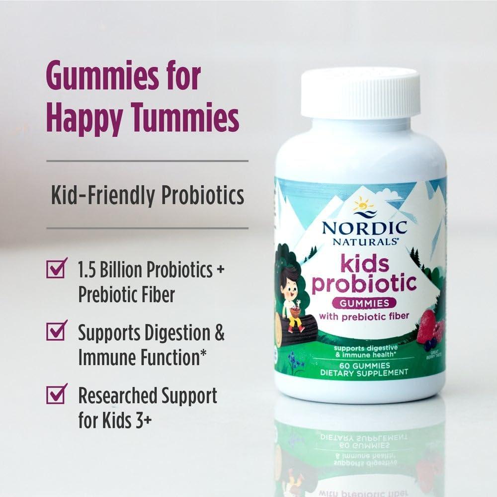 image:imageNordic Naturals Kids Nordic Flora Probiotic Gummies Merry Berry Punch 60 Gummies 15 Billion CFU amp Prebiotic Fiber NonGMO Vegan 30 Servings60 Count Pack of 1