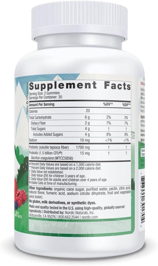 image:imageNordic Naturals Kids Nordic Flora Probiotic Gummies Merry Berry Punch 60 Gummies 15 Billion CFU amp Prebiotic Fiber NonGMO Vegan 30 Servings60 Count Pack of 1