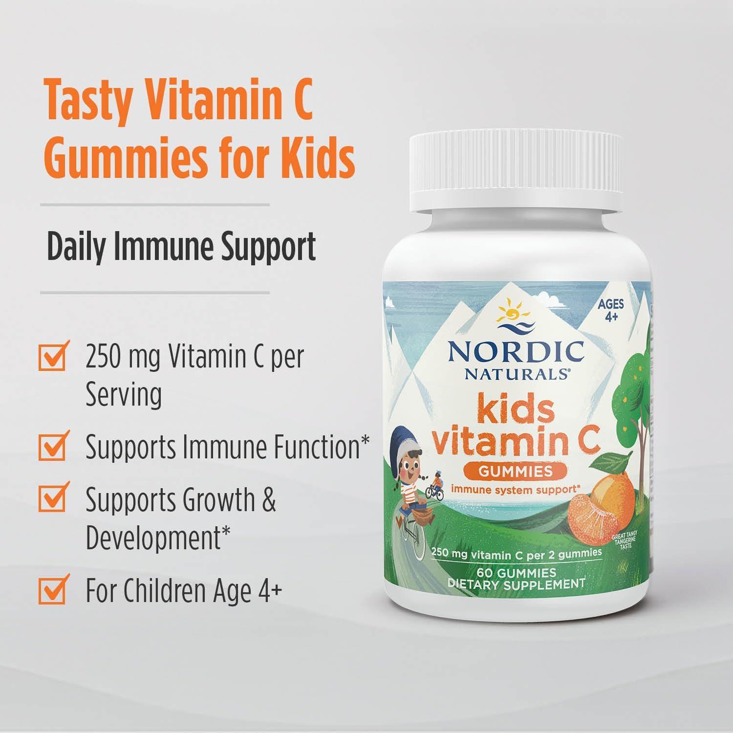 image:imageNordic Naturals Kids Vitamin C Gummies Tangy Tangerine 60 Gummies Vegan Vitamin C Supplement Childrens Immunity and Antioxidant Support 250 mg per Serving 30 Servings60 Count Pack of 2