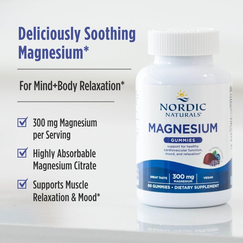 image:imageNordic Naturals Magnesium Gummies for Adults Blueberry Lavender Flavor 60 Gummies Vegan Magnesium Supplement for Mind Mood and Cardiovascular Support NonGMO 20 Servings