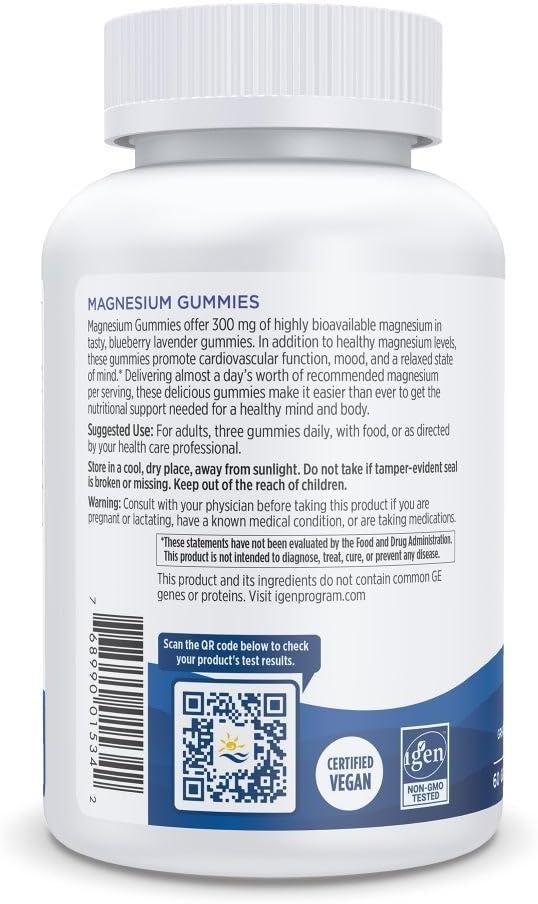 image:imageNordic Naturals Magnesium Gummies for Adults Blueberry Lavender Flavor 60 Gummies Vegan Magnesium Supplement for Mind Mood and Cardiovascular Support NonGMO 20 Servings