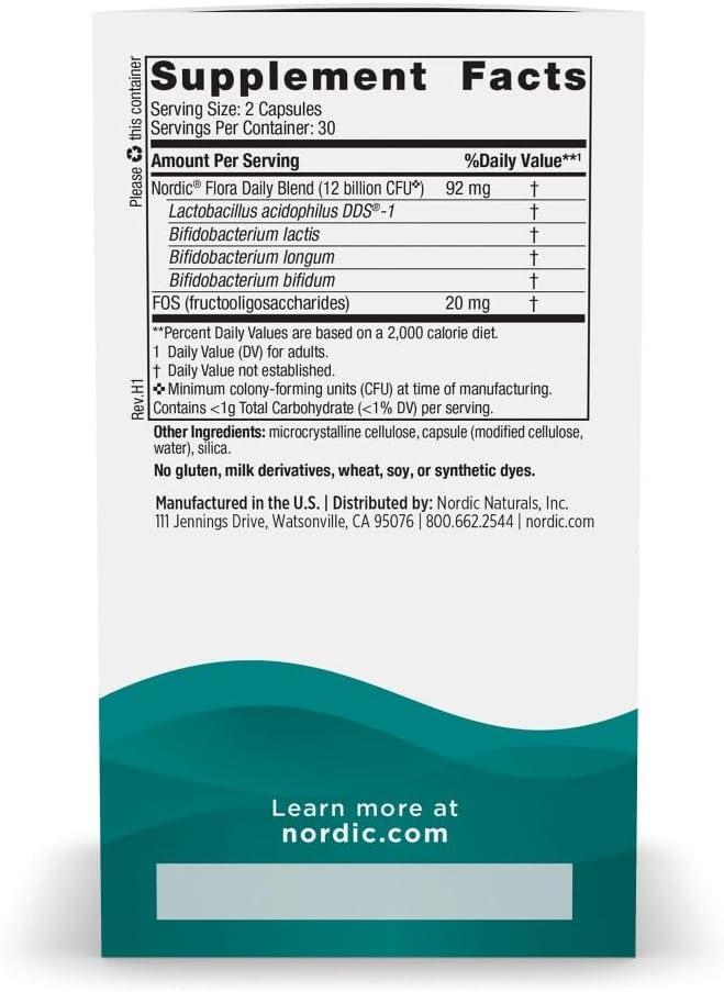image:imageNordic Naturals Nordic Flora Probiotic Daily 60 Capsules 4 Probiotic Strains with 12 Billion Cultures Optimal Wellness Immune Support Digestive Health NonGMO Vegan 30 ServingsDaily