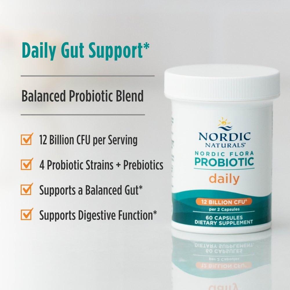image:imageNordic Naturals Nordic Flora Probiotic Daily 60 Capsules 4 Probiotic Strains with 12 Billion Cultures Optimal Wellness Immune Support Digestive Health NonGMO Vegan 30 ServingsDaily