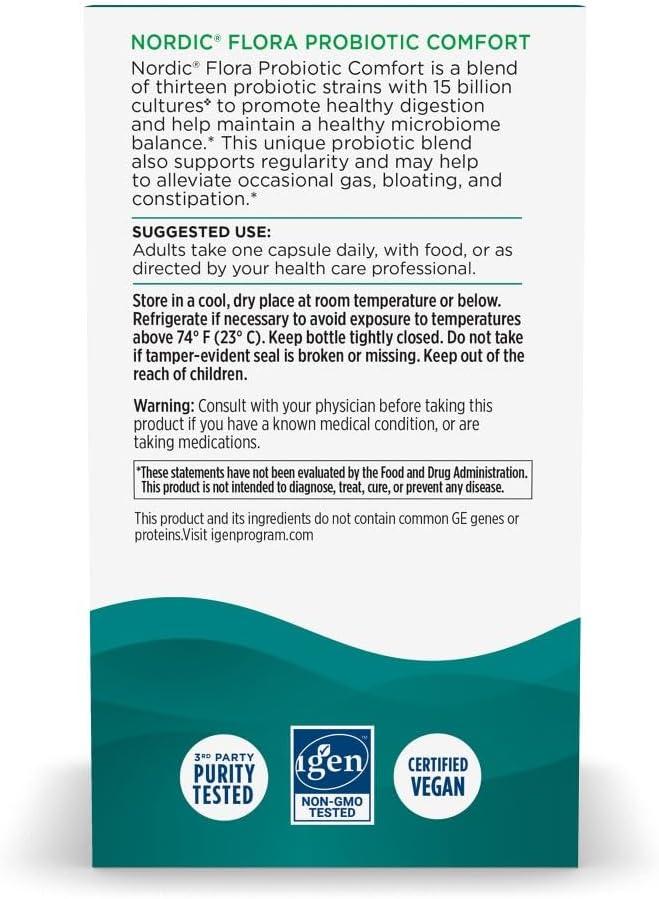 image:imageNordic Naturals Nordic Flora Probiotic Daily 60 Capsules 4 Probiotic Strains with 12 Billion Cultures Optimal Wellness Immune Support Digestive Health NonGMO Vegan 30 ServingsComfort