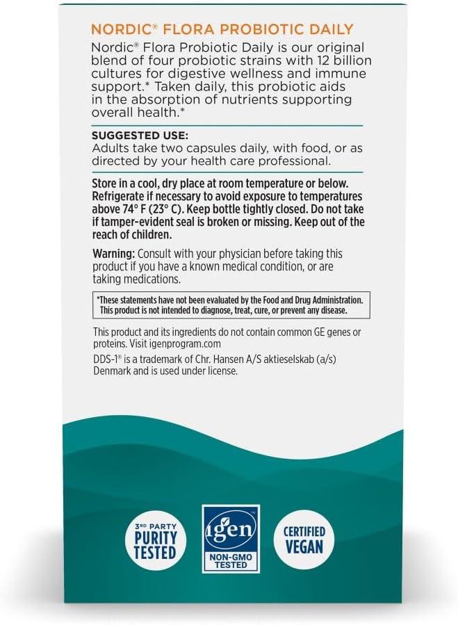 image:imageNordic Naturals Nordic Flora Probiotic Daily 60 Capsules 4 Probiotic Strains with 12 Billion Cultures Optimal Wellness Immune Support Digestive Health NonGMO Vegan 30 ServingsDaily