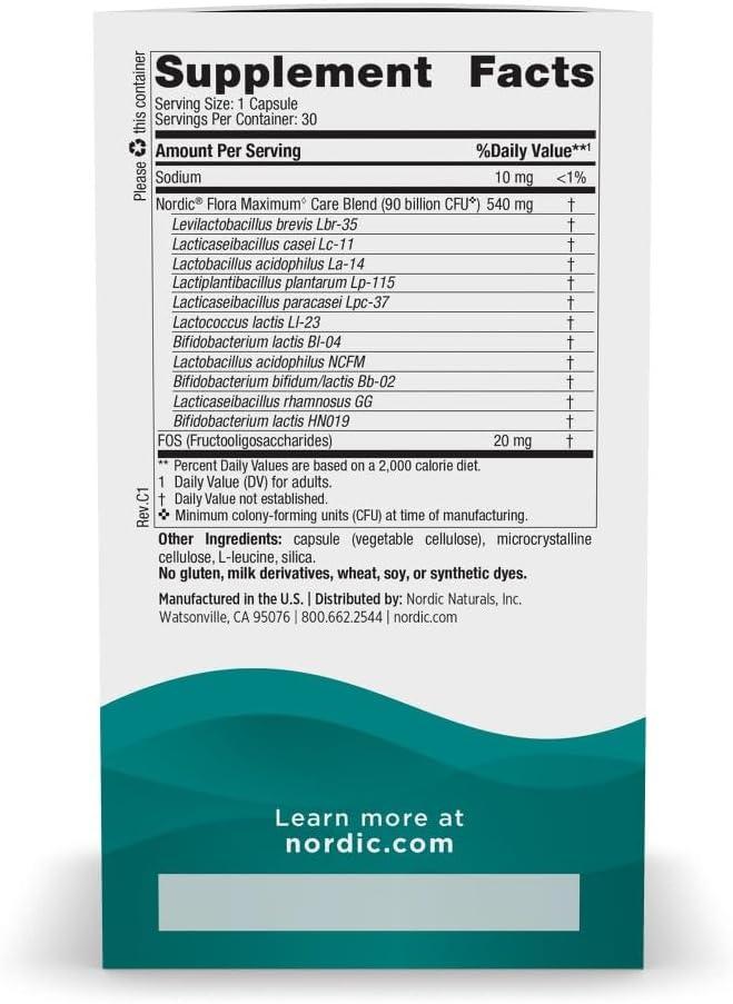 image:imageNordic Naturals Nordic Flora Probiotic Maximum Care 30 Capsules 11 Probiotic Strains for Daily Immune and Digestive Health Support Vegan 30 ServingsMaximum Care