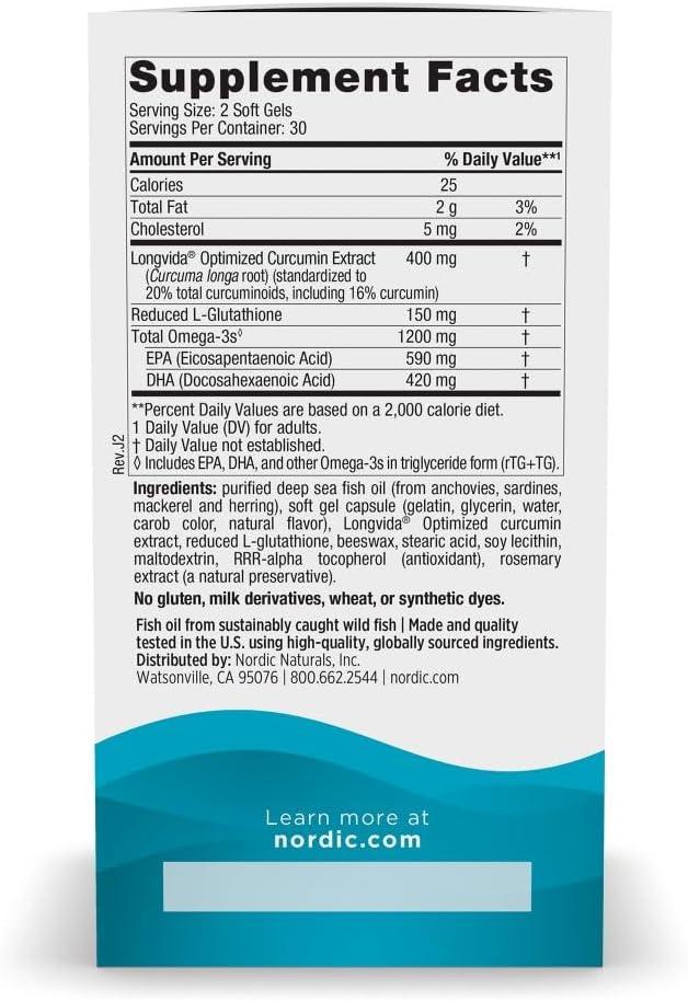 image:imageNordic Naturals Omega Curcumin Lemon 60 Soft Gels 1200 mg Omega3 400 mg Optimized Curcumin Combats Cellular Stress NonGMO 30 Servings
