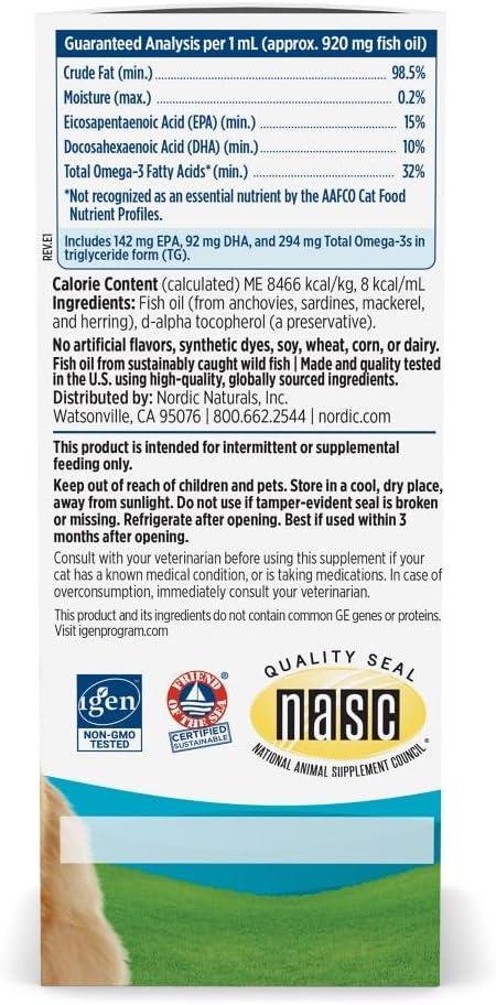 image:imageNordic Naturals Omega3 Cat Unflavored 2 oz 304 mg Omega3 Per One mL Fish Oil for Cats with EPA amp DHA Promotes Heart Skin Coat amp Immune Health NonGMO