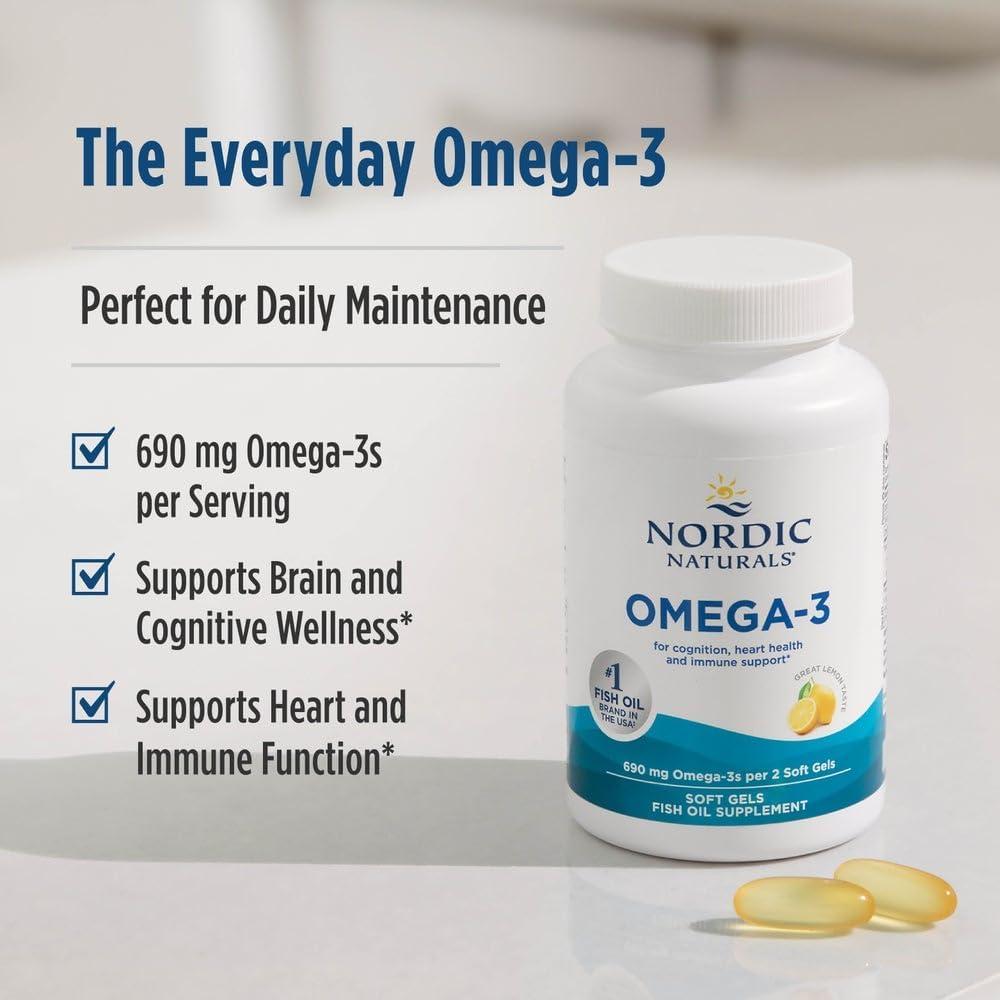 image:imageNordic Naturals Omega3 Lemon Flavor 180 Soft Gels 690 mg Omega3 Fish Oil EPA amp DHA Immune Support Brain amp Heart Health Optimal Wellness NonGMO 90 ServingsLemon