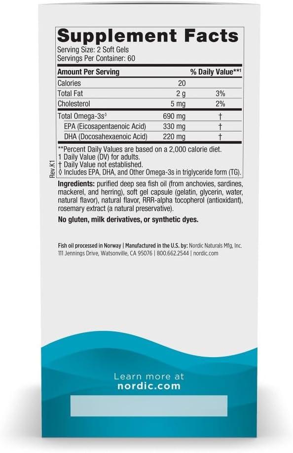 image:imageNordic Naturals Omega3 Lemon Flavor 180 Soft Gels 690 mg Omega3 Fish Oil EPA amp DHA Immune Support Brain amp Heart Health Optimal Wellness NonGMO 90 ServingsLemon