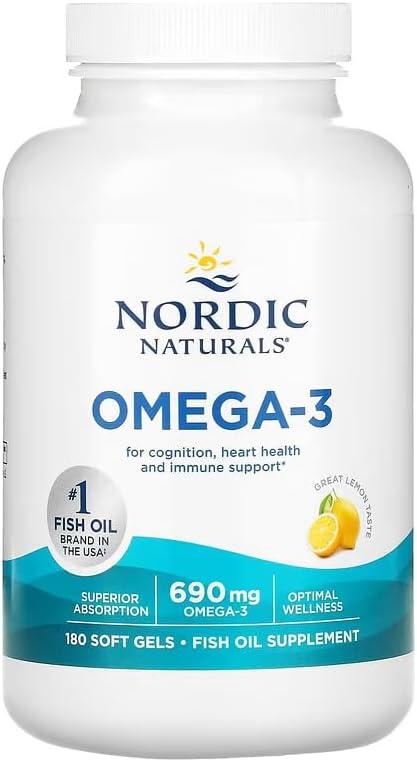 image:imageNordic Naturals Omega3 Lemon Flavor 180 Soft Gels 690 mg Omega3 Fish Oil EPA amp DHA Immune Support Brain amp Heart Health Optimal Wellness NonGMO 90 ServingsLemon