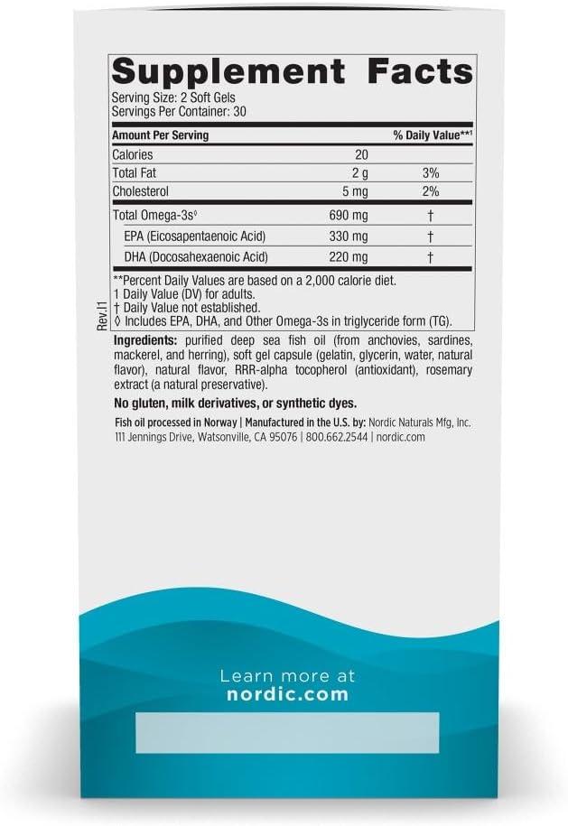 image:imageNordic Naturals Omega3 Lemon Flavor 180 Soft Gels 690 mg Omega3 Fish Oil EPA amp DHA Immune Support Brain amp Heart Health Optimal Wellness NonGMO 90 ServingsLemon