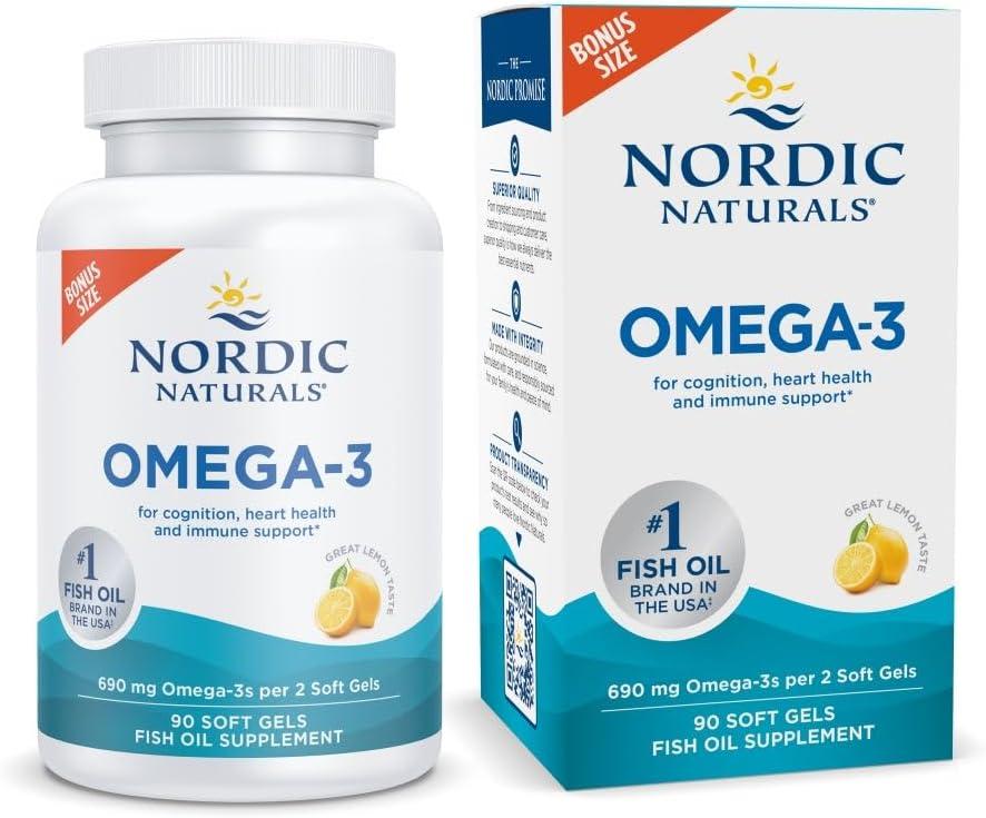 image:imageNordic Naturals Omega3 Lemon Flavor 180 Soft Gels 690 mg Omega3 Fish Oil EPA amp DHA Immune Support Brain amp Heart Health Optimal Wellness NonGMO 90 ServingsLemon