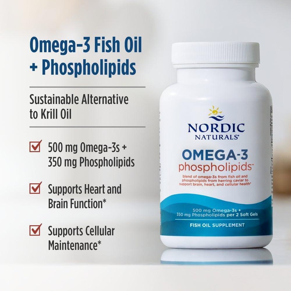 image:imageNordic Naturals Omega3 Phospholipids Unflavored 60 Soft Gels 500 mg Omega3 amp 350 mg Phospholipids Heart amp Brain Health Small EasytoSwallow Soft Gels NonGMO 30 Servings