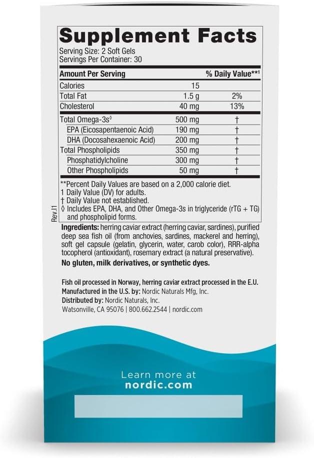 image:imageNordic Naturals Omega3 Phospholipids Unflavored 60 Soft Gels 500 mg Omega3 amp 350 mg Phospholipids Heart amp Brain Health Small EasytoSwallow Soft Gels NonGMO 30 Servings