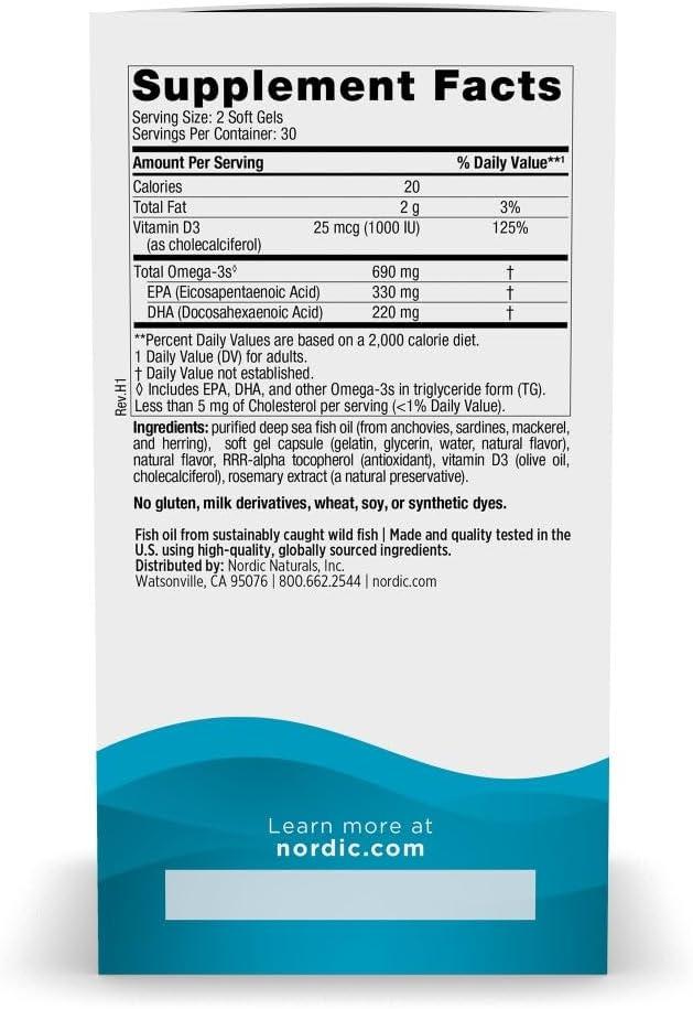 image:imageNordic Naturals Omega3D Lemon Flavor 60 Soft Gels 690 mg Omega3 1000 IU Vitamin D3 Fish Oil EPA amp DHA Immune Support Brain amp Heart Health Healthy Bones NonGMO 3060 Count Pack of 1