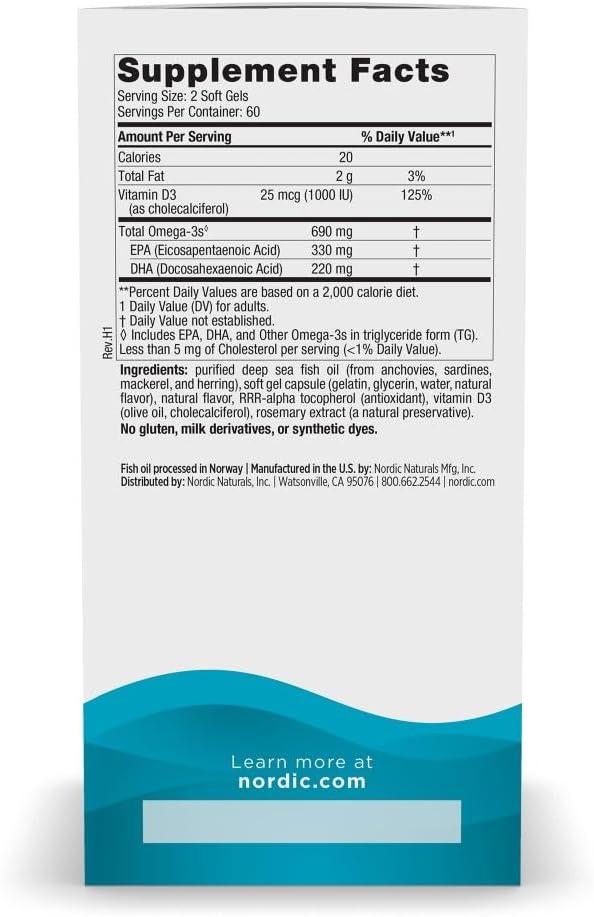 image:imageNordic Naturals Omega3D Lemon Flavor 60 Soft Gels 690 mg Omega3 1000 IU Vitamin D3 Fish Oil EPA amp DHA Immune Support Brain amp Heart Health Healthy Bones NonGMO 30120 Count Pack of 1
