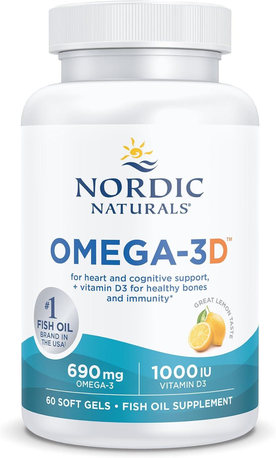 image:imageNordic Naturals Omega3D Lemon Flavor 60 Soft Gels 690 mg Omega3 1000 IU Vitamin D3 Fish Oil EPA amp DHA Immune Support Brain amp Heart Health Healthy Bones NonGMO 3060 Count Pack of 1