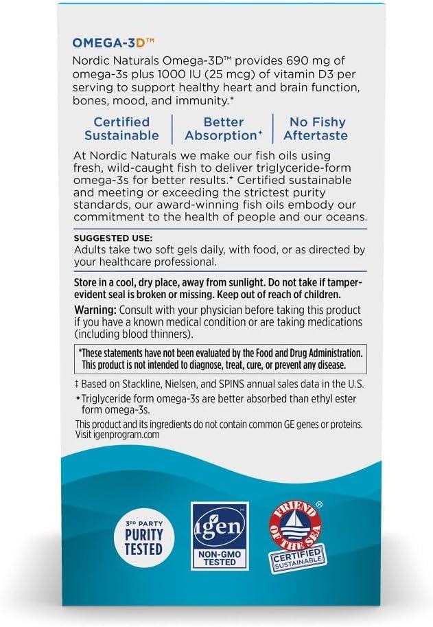 image:imageNordic Naturals Omega3D Lemon Flavor 60 Soft Gels 690 mg Omega3 1000 IU Vitamin D3 Fish Oil EPA amp DHA Immune Support Brain amp Heart Health Healthy Bones NonGMO 3060 Count Pack of 1