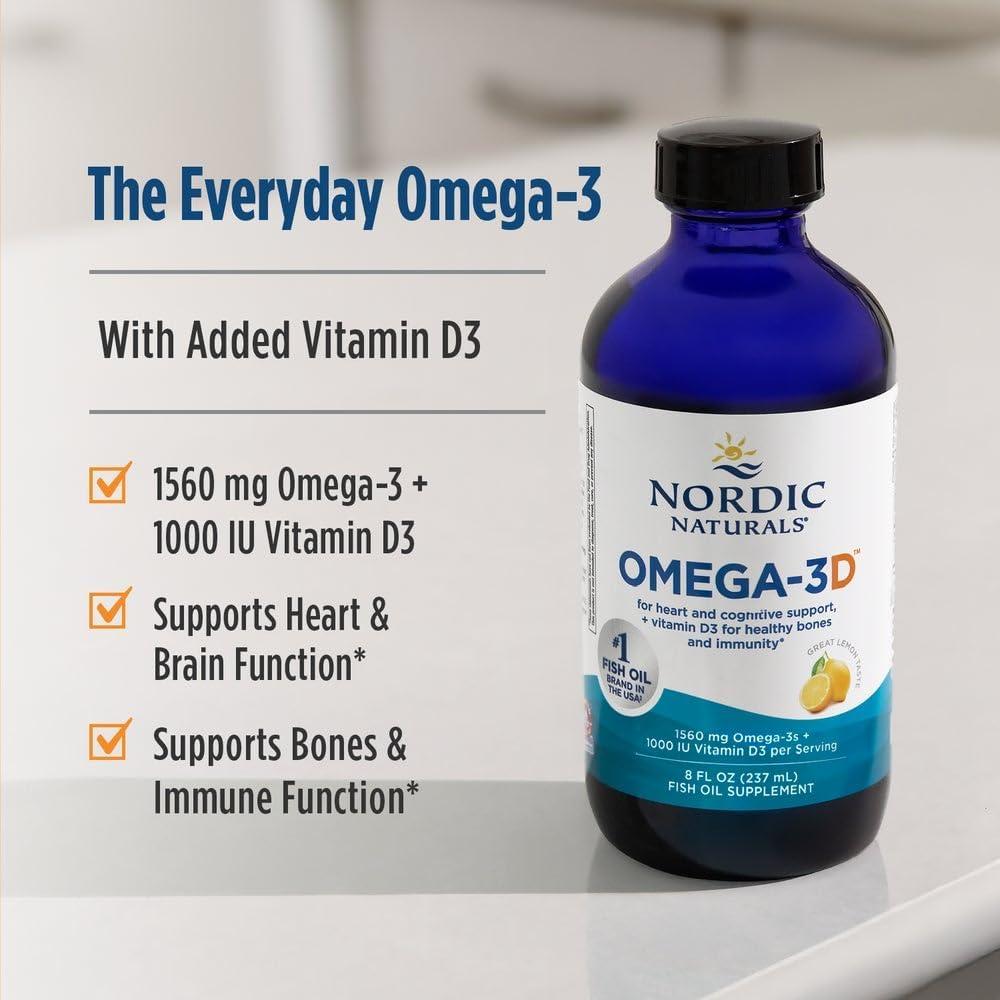 image:imageNordic Naturals Omega3D Lemon Flavor 8 oz 1560 mg Omega3 1000 IU Vitamin D3 Fish Oil EPA amp DHA Immune Support Brain amp Heart Health Healthy Bones NonGMO 48 Servings