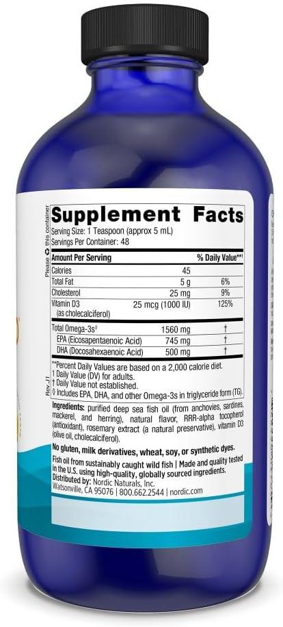 image:imageNordic Naturals Omega3D Lemon Flavor 8 oz 1560 mg Omega3 1000 IU Vitamin D3 Fish Oil EPA amp DHA Immune Support Brain amp Heart Health Healthy Bones NonGMO 48 Servings