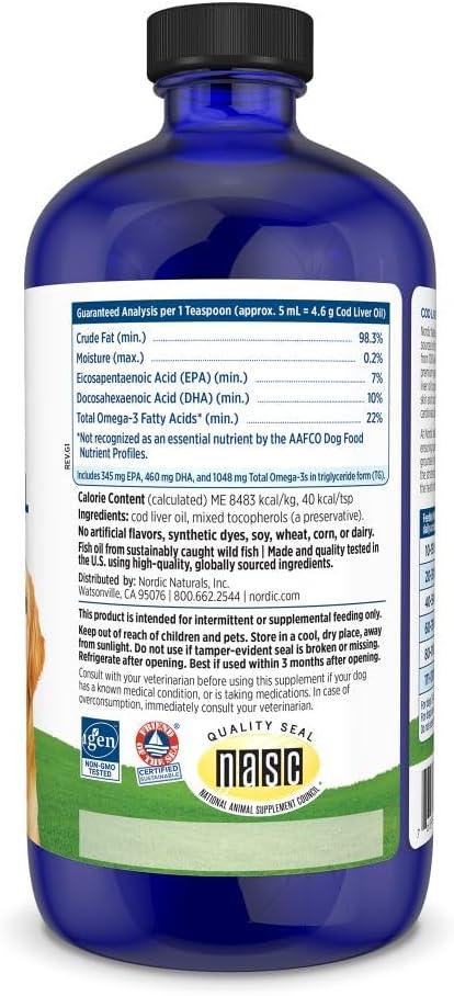 image:imageNordic Naturals Pet Cod Liver Oil Unflavored 16 oz 1048 mg Omega3 Per Teaspoon Fish Oil for Dogs with EPA amp DHA Promotes Skin Coat amp Immune Health16 Ounces Pack of 1