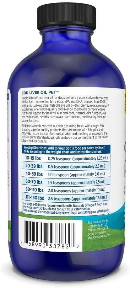 image:imageNordic Naturals Pet Cod Liver Oil Unflavored 16 oz 1048 mg Omega3 Per Teaspoon Fish Oil for Dogs with EPA amp DHA Promotes Skin Coat amp Immune Health8 Ounces Pack of 1