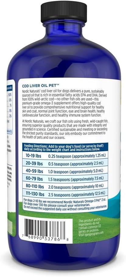 image:imageNordic Naturals Pet Cod Liver Oil Unflavored 16 oz 1048 mg Omega3 Per Teaspoon Fish Oil for Dogs with EPA amp DHA Promotes Skin Coat amp Immune Health16 Ounces Pack of 1