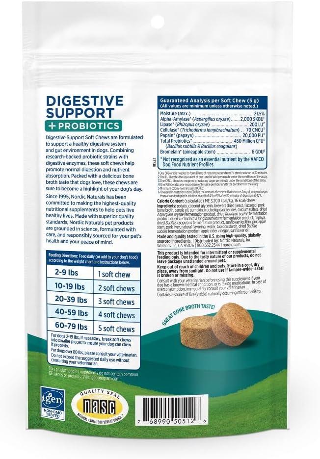 image:imageNordic Naturals Pet Digestive Support with Probiotics Pork Bone Broth Flavor 30 Soft Chews Nutritional Supplement for a Healthy Digestive System and GI Support 30 NonGMO Chews
