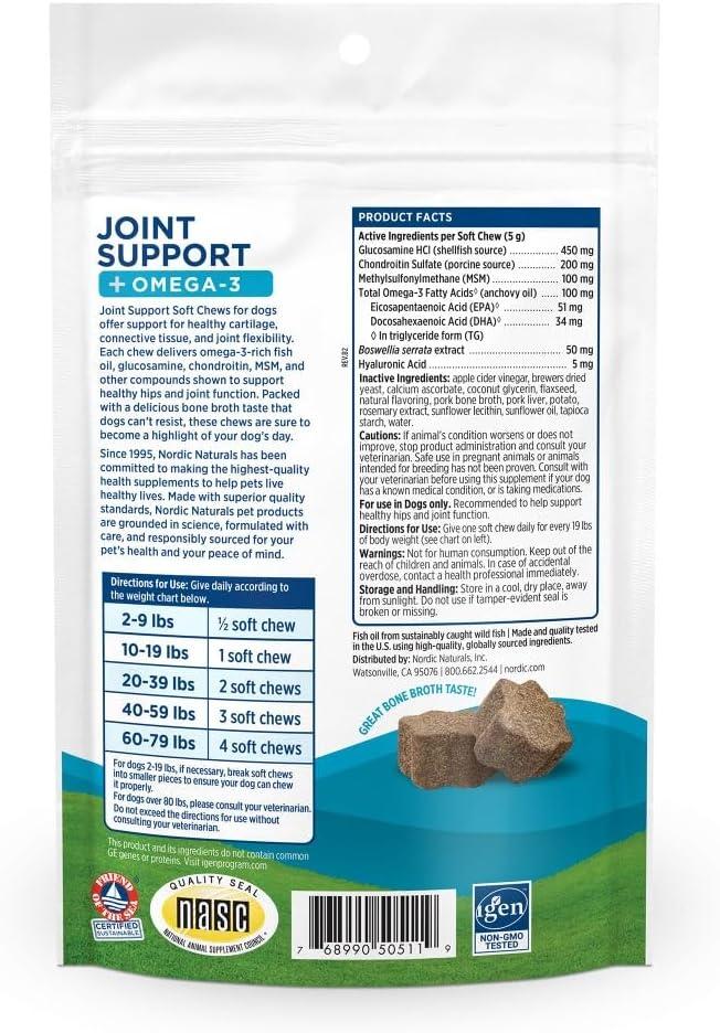 image:imageNordic Naturals Pet Joint Support Omega 3 Soft Chews for Dogs Pork Bone Broth Flavored Promotes Mobility Hip and Joint Support with Omega3 Fish Oil MSM EPA amp DHA 30 NonGMO Chews