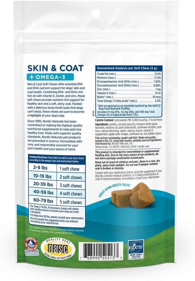 image:imageNordic Naturals Pet Skin amp Coat Soft Chews with Omega330 Pork Bone Broth Flavored Soft Chews Nutritional Support for Healthy Skin amp a Soft and Shiny Coat NonGMO and IFOS Certified