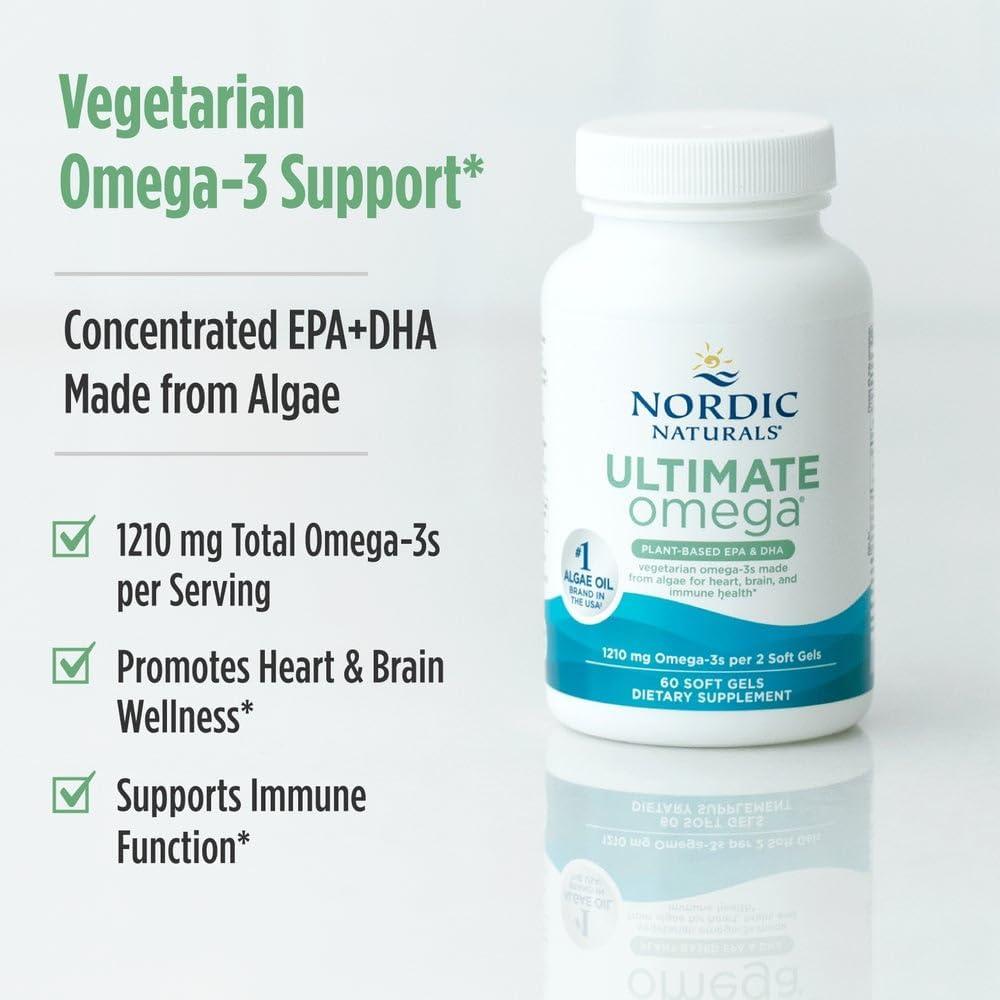 image:imageNordic Naturals Plant Based Ultimate Omega Lemon Flavor 60 Vegetarian Soft Gels 1210 mg Omega3 Vegan EPA and DHA Supplement Made from Algae Brain amp Heart Support NonGMO 30 Servings