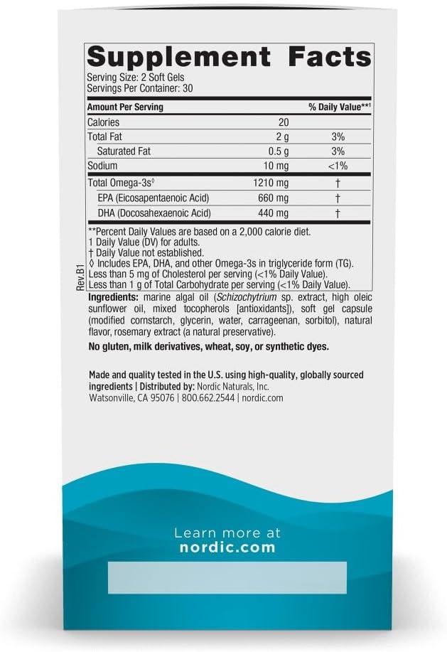 image:imageNordic Naturals Plant Based Ultimate Omega Lemon Flavor 60 Vegetarian Soft Gels 1210 mg Omega3 Vegan EPA and DHA Supplement Made from Algae Brain amp Heart Support NonGMO 30 Servings